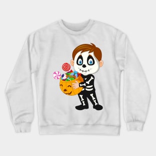 Kid Skeeiton Costume Holding Pumpkin Crewneck Sweatshirt